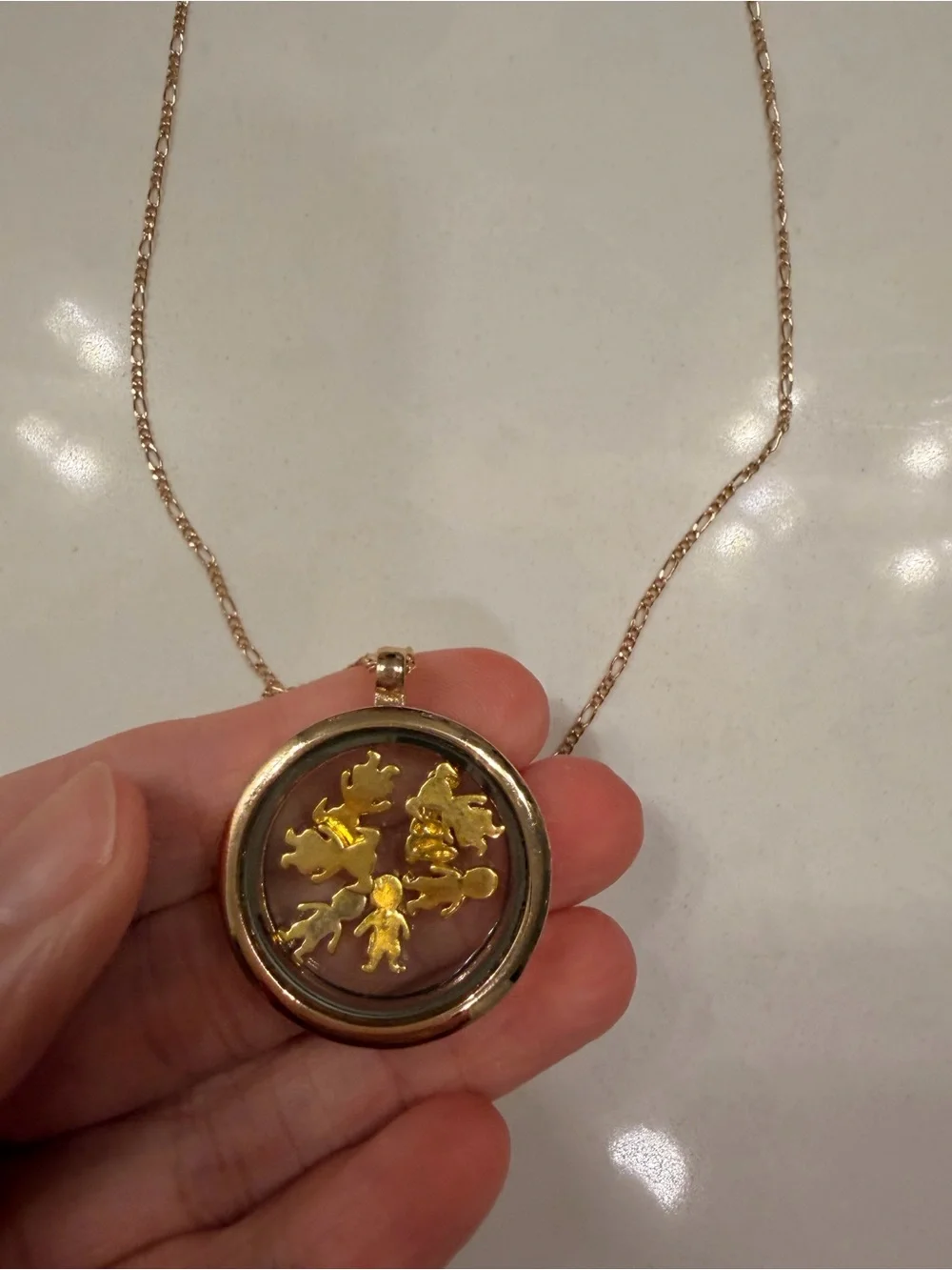 Gold-Tone Family Charm Locket Necklace with Multicolor Stones